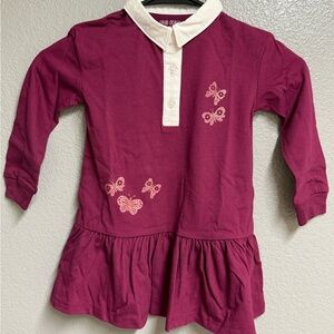 Okie Dokie Girls' Long-Sleeve Polo Dress - Berry with Cream Collar,new